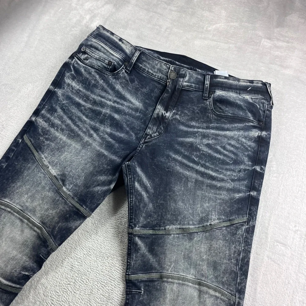 True Religion Geno‎ Relaxed Slim Moto Jeans Acid Wash Blue Mens 38 Stretch Denim